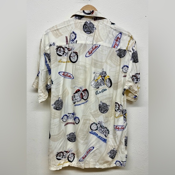 Harley-Davidson Shirt Unisex M Beige Hawaiian Bike AOP Made In Hawaii - Picture 5 of 7